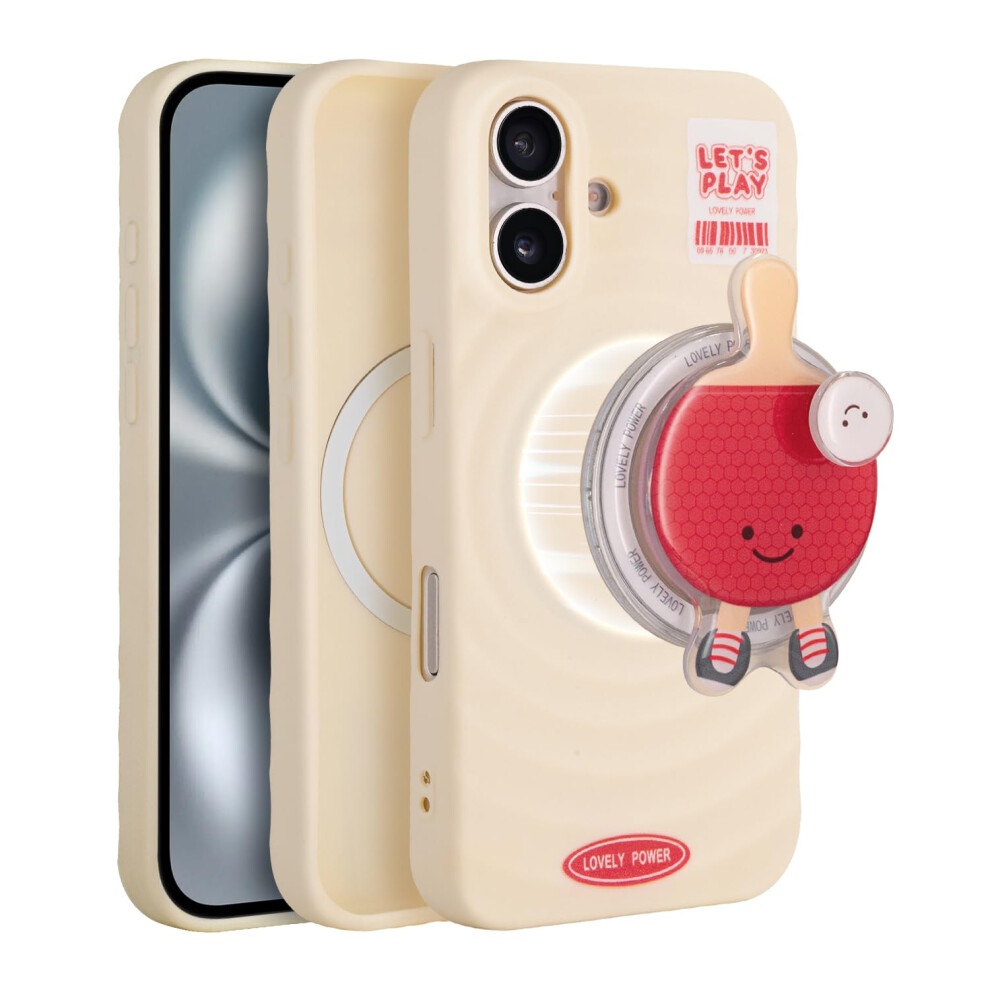 Compatible With Magsafe Case For Iphone 16 Plus With 360 Kickstand, Shockproof Tpu, Cute Kawaii Ping Pong Design White 9330225211136