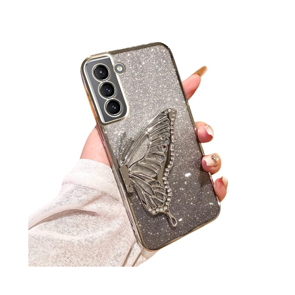 Case For Samsung Galaxy S21 Plus 3D Butterfly Kickstand Glitter Liquid Quicksand Shockproof Luxury Electroplated Cover 9330225211341