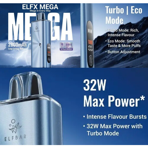 (Cyan) Elf Bar Elfx Mega Pod Kit 2