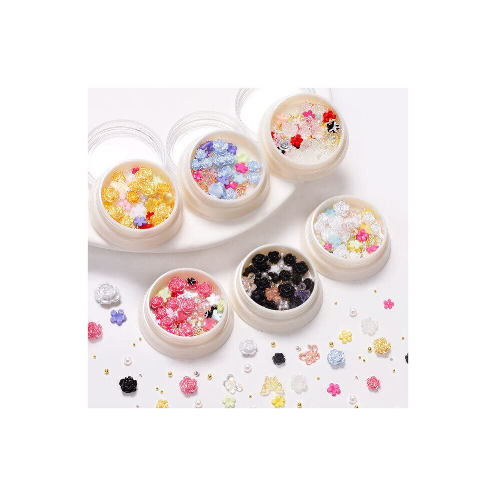 Aurora Butterfly Flower Nail Charms 3D Resin Rose Nail Art Decorations Set Mixed Colors 6 Box
