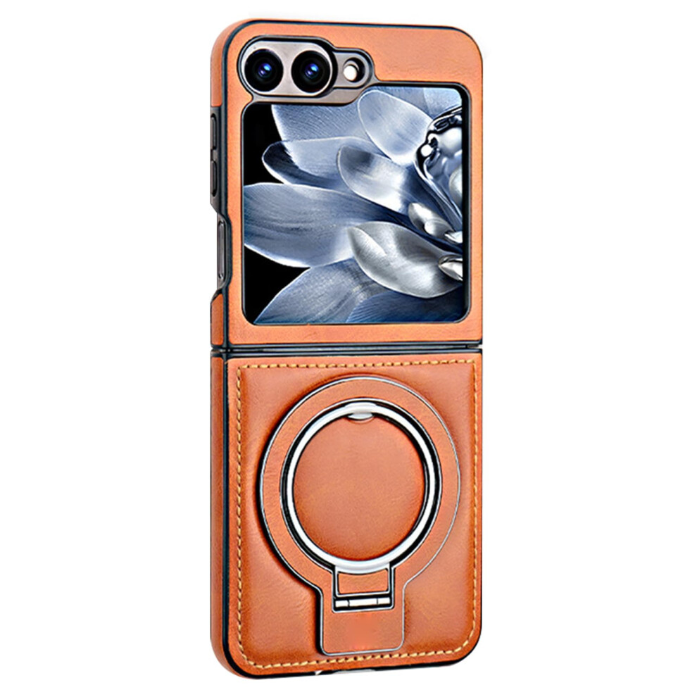 Leather Case Magnetic Wireless Charging Cover With Ring Holder Stand For Samsung Galaxy Z Flip 6 Orange 9330225211532