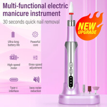 (Purple) Mini lima/amoladora de uñas con 12 cabezales, embalaje sencillo, lima/amoladora de uñas eléctrica.