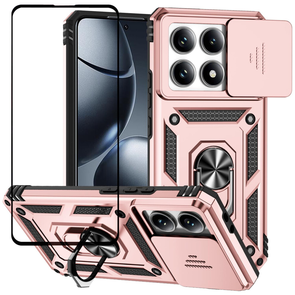 Shockproof Case With 360 Kickstand, Camera Slider, Tempered Glass, Dual Layer Protection (Pink) For Xiaomi 14T 5G Pink 9092120369601