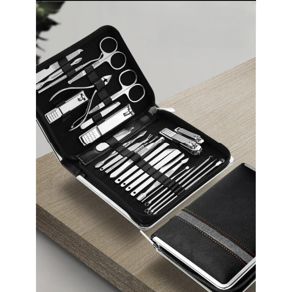 26 Piece Stainless Steel Manicure Set with Precision Nail Clippers and Cuticle Nipper, Travel Grooming Kit