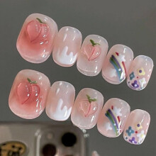 Hand Painted Heart Grid Korean Y2K Press On Nails Set, Reusable 3D Gemstone Gel Acrylic, SalonQuality Finish