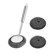Stainless Steel Scrubber with Long Handle, Heavy Duty Metal Dish Scrubbing Brush Set for Pots, Pans, and Grills