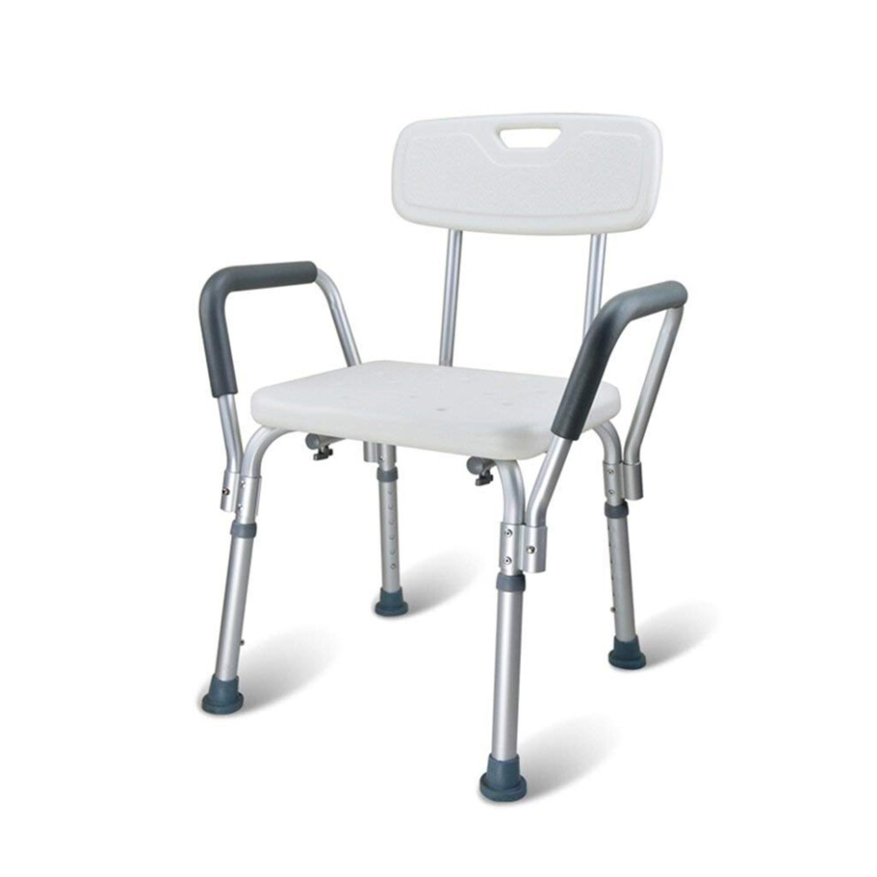 White Adjustable Shower Chair For Elderly, Nonslip Bath Stool With 136Kg Capacity And Stable Rubber Feet (White)