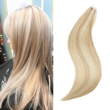 Ombre Tape in Hair Extensions 22 Inch Real Remy Human Hair Dark Ash to Golden Blonde 20pcs 50g