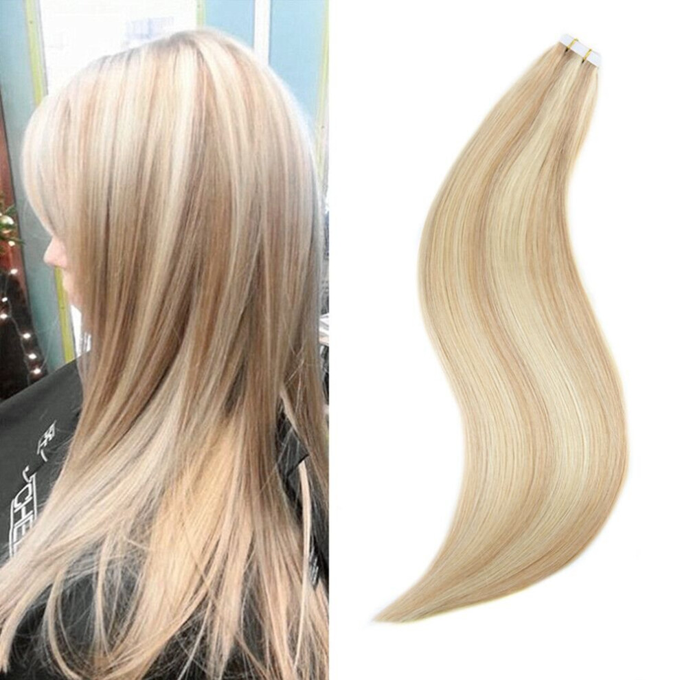 Unisex Dark/Golden Ombre Tape In Hair Extensions 22 Inch Real Remy Human Hair Ash To Blonde 20Pcs 50G