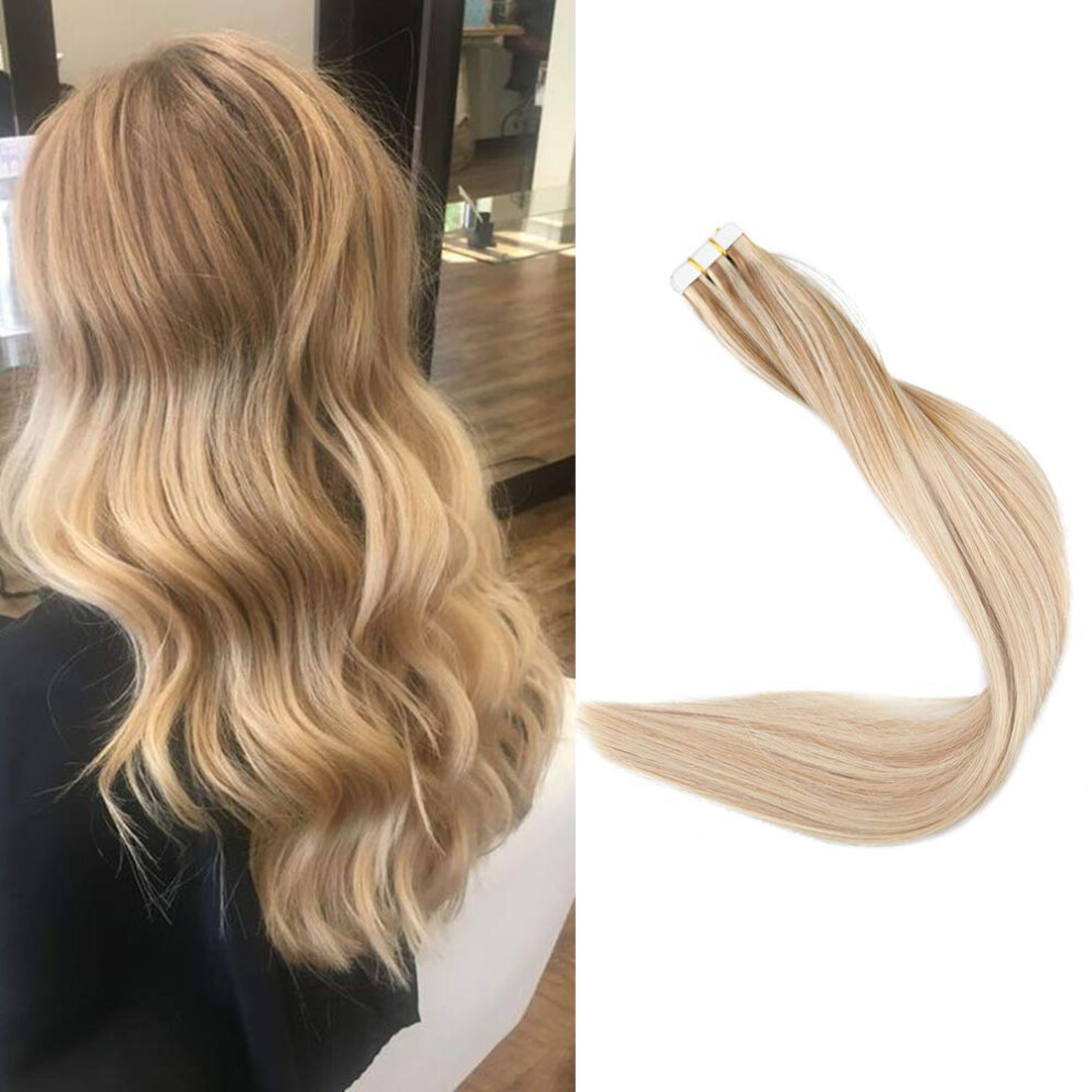 Unisex Brown 22 Inch Balayage Ombre Tape In Hair Extensions To Blonde 100% Remy Human Hair Reusable