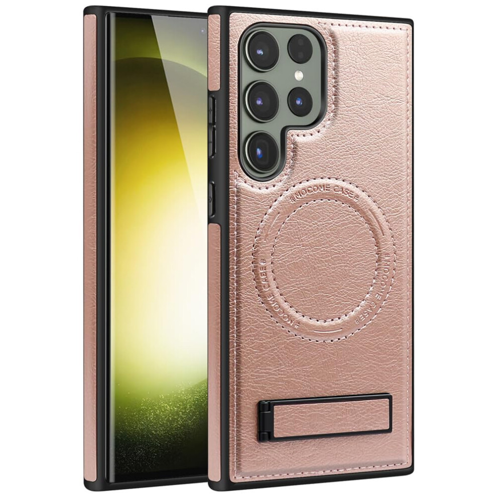 Case For Samsung Galaxy S23 Ultra Magsafe Compatible Leather Cover With Invisible Kickstand Slim Shockproof Rose Gold 9330225510048