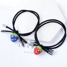 Korean Hair Tie for Women with Strawberry Rivet Accent, Gentle Hold Elastic Hair Band