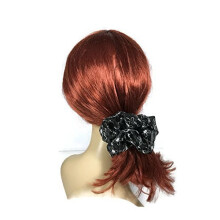 Embroidered Organza Hair Scrunchies Red and White Floral Design Fluffy Volumizing Retro Style