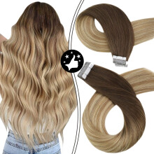 Balayage Tape in Hair Extensions 14 Inch Remy Human Hair Brown to Blonde Seamless Natural Blending 20PCS 50G