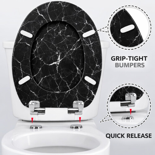 Spot On Dealz 18'' Marble Effect Wooden Toilet Seat 2