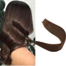 14 Inch Medium Brown Remy Tape in Hair Extensions, Straight Human Hair for Natural Look