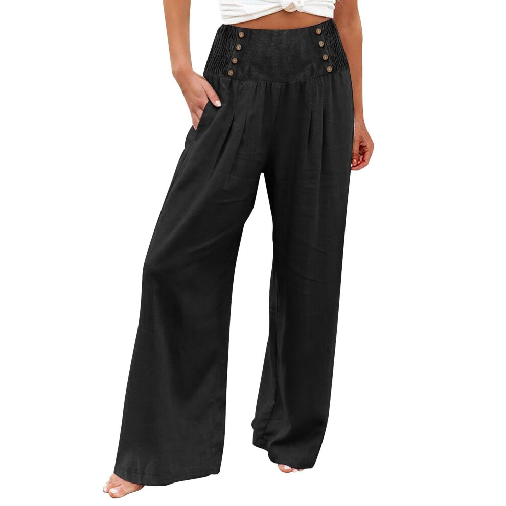 Women's linen wide-leg trousers, summer bohemian-Black XL