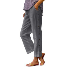 Women's cotton linen cropped trousers with-Dark Grey XXL