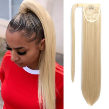 28 Inch Creamy Blonde Wrap Around Ponytail Hair Extension, Straight Clip‑In Hairpiece for Instant Length Boost