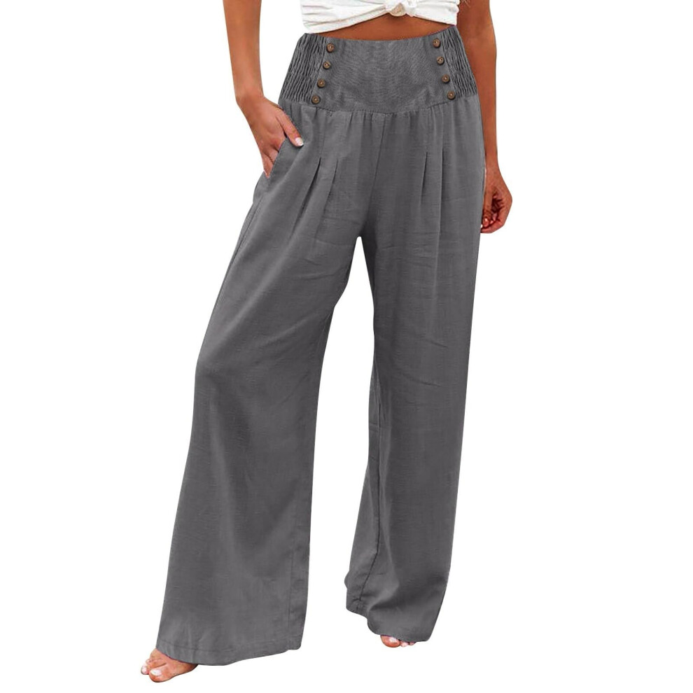 Women's linen wide-leg trousers, summer bohemian-Gray XXXL