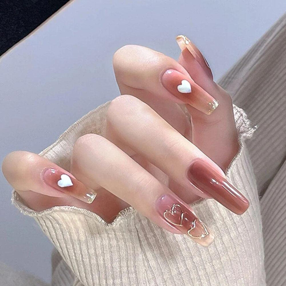 Pink 24Pcs Ballet Press On Nails Set Short Square Acrylic False Nails Easy Apply Salon Finish