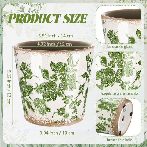 Multiple Size Ceramic Planter With Drainage-green flower 2