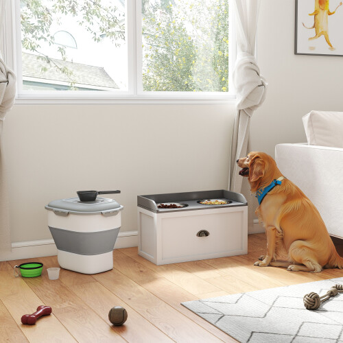 PawHut Conjunto Comedero Contenedor Blanco 60 x 30 x 36 cm 2
