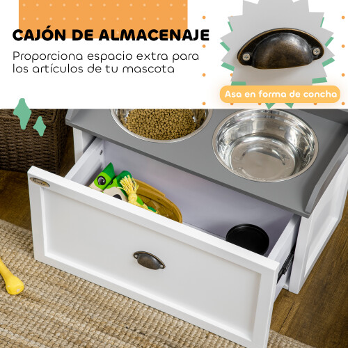 PawHut Conjunto Comedero Contenedor Blanco 60 x 30 x 36 cm 1