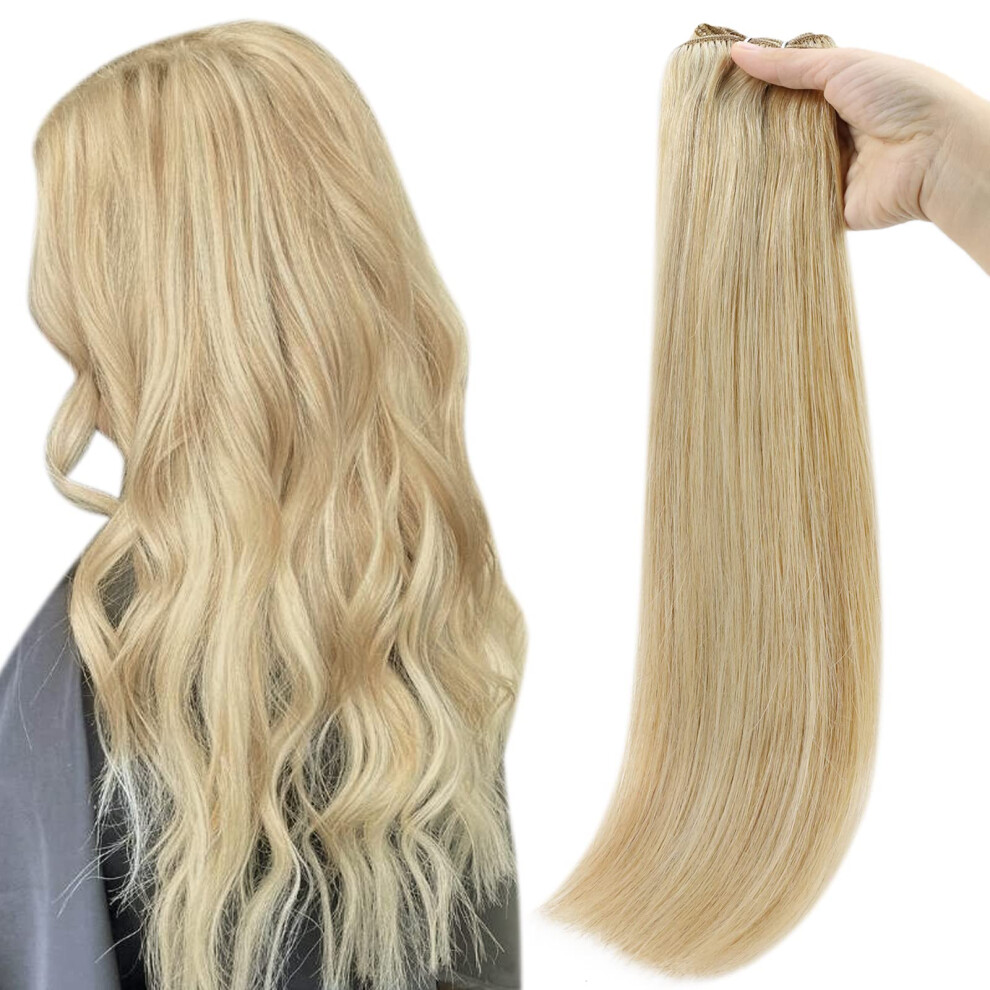 Unisex 22 Inch Honey Blonde Highlight Human Hair Extensions, 100G Remy Hair Weft For Natural Volume Boost