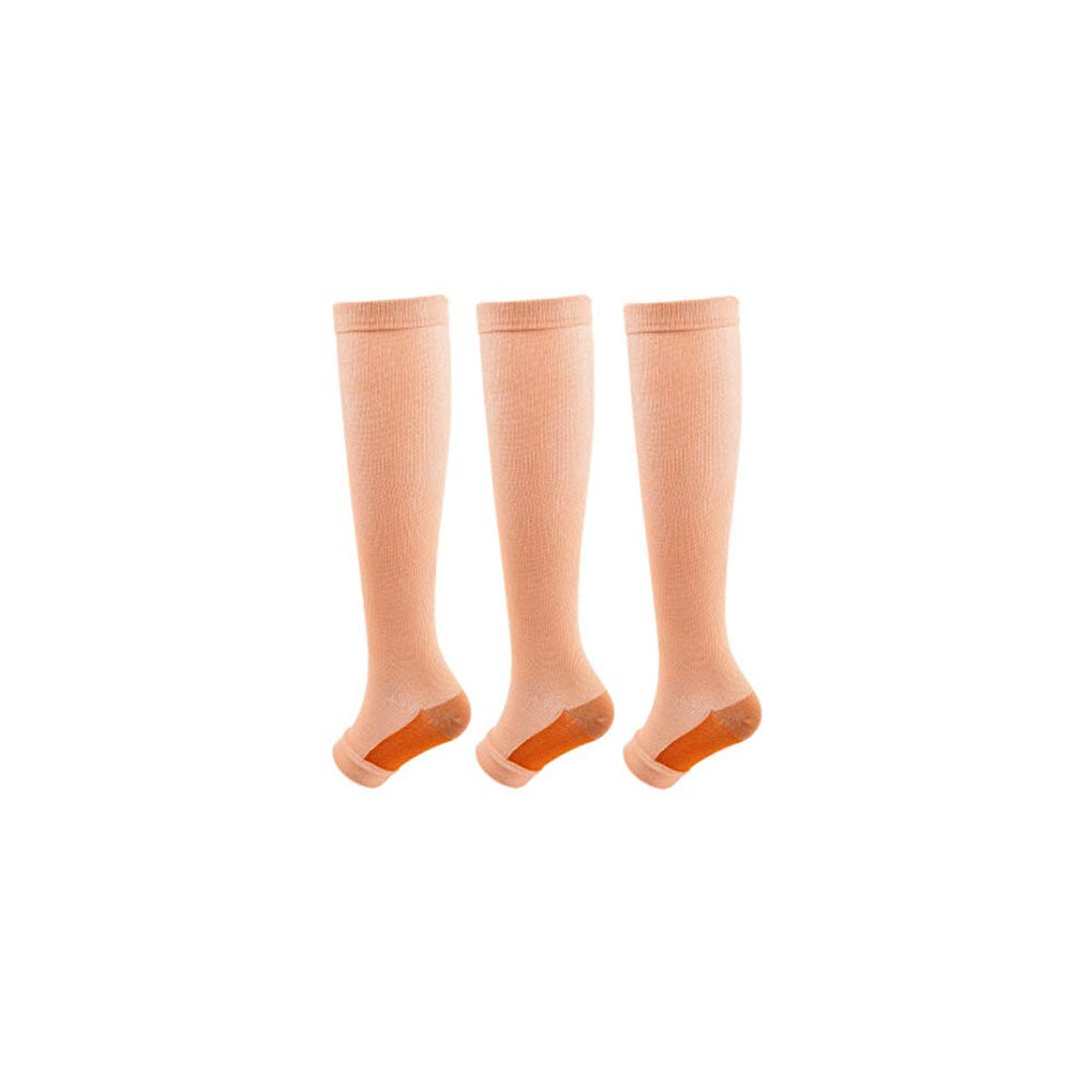 Beige 3 Pairs Copper Compression Socks Open Toe 1520Mmhg Graduated Support For Men And Women S/M