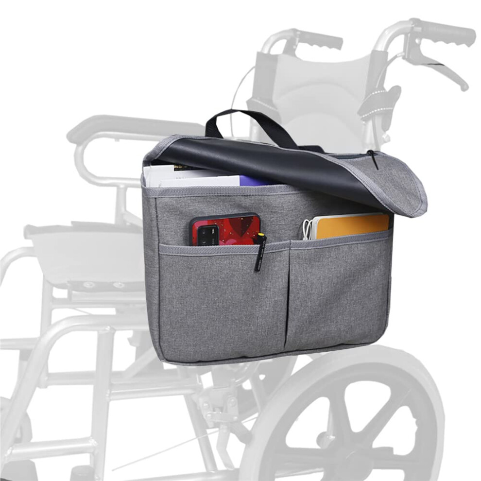 Waterproof Wheelchair Armrest Bag with Large Capacity Storage and Reflective Stripes for Walker and Wheelchair