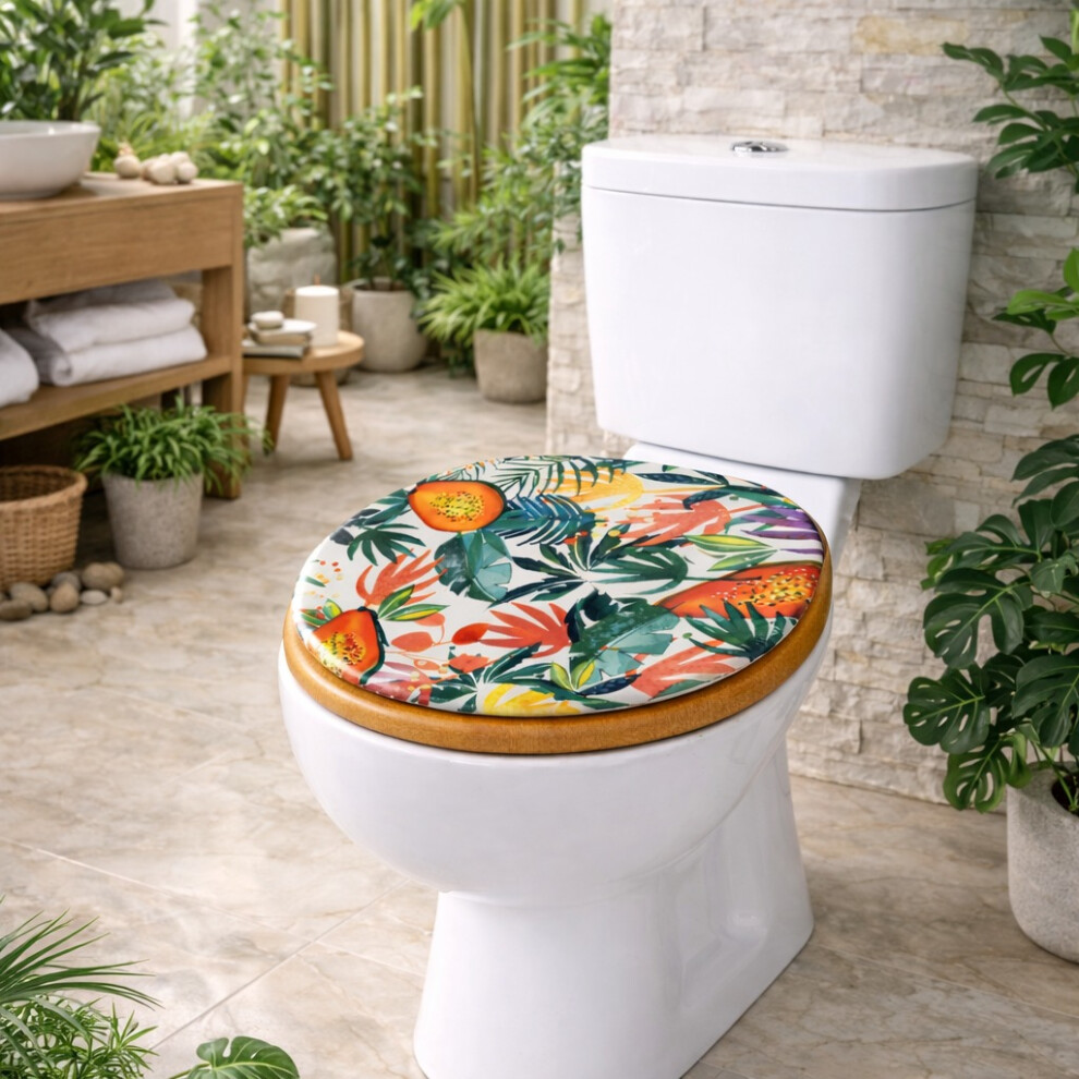 Spot On Dealz 18'' Wooden Toilet Seat Paradise Jungle Design
