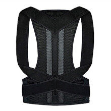 Adjustable Posture Corrector and Back Support Belt for Men and Women, Breathable Lumbar Brace with Aluminium Support Bars, Black