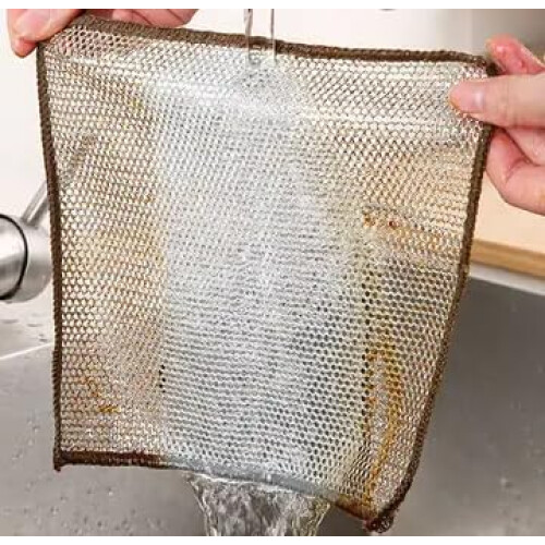 3pcs Non Scratch Wire Dish Cloth Set for Kitchen Cleaning, Quick Dry Reusable Rags Silver White 2