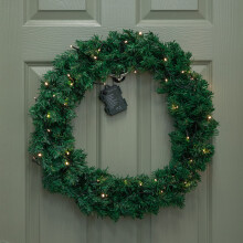 60cm Pre Lit Plain Green Christmas Wreath with Warm White LEDs and 160 Tips