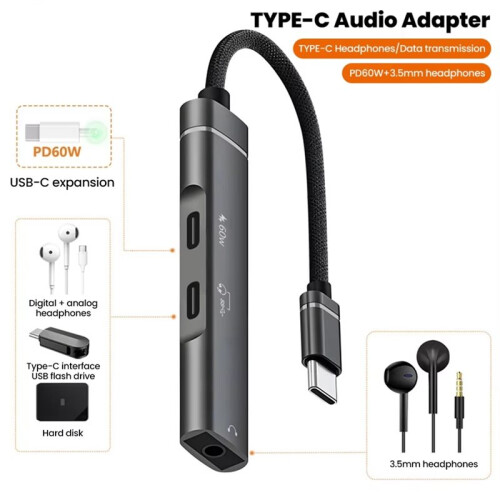 DAC Audio 3.5 Adapter Type-C HUB Splitter for Converting Mobile Phones Tablets to Digital Analog Audio Conversion C 2