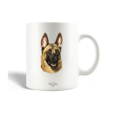 Tazza in ceramica - Viso di Pastore Belga Malinois - 30cl - Compatibile con lavastoviglie - Bianco - Rotonda