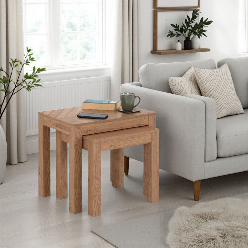 Seconique Leon Nest Of 2 Tables - Medium Oak Effect