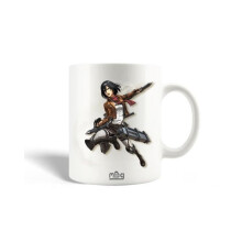 Tazza in Ceramica - Attacco dei Giganti - Mikasa Ackerman - 30cl - Lavabile in Lavastoviglie - Bianco