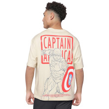 Free Authority Marvel Comics Captain America: Steve Rogers Graphic Printed Cotton Beige Oversized T-shirt Men