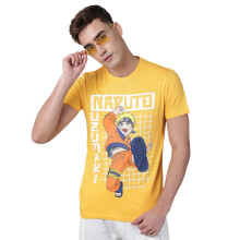 Free Authority Naruto Anime Puff Print Cotton Yellow T-Shirt For Men