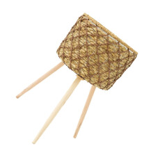 Indoor Plant Stand Natural Wood and Straw Decorative Woven Holder Stable Space Saving Design for Balcony or Living Room