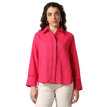 Camisa Oversized de Mulher de Gola Larga com Mangas Longas