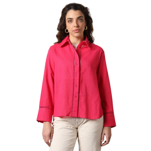 Camisa Oversized de Mulher de Gola Larga com Mangas Longas