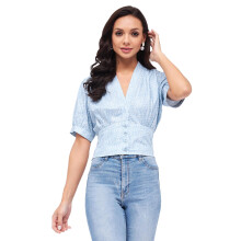 Blusa Floral Feminina Ajuste Regular Harpa (Gr6522_Azul)