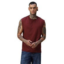 High Star Heren Katoenen Relaxed Fit Ronde Hals Mouwloze T-Shirts 14 Maroon