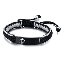 Stainless Steel Medical Alert Bracelet with Custom Engraving, Adjustable Rope Design for Men and Women