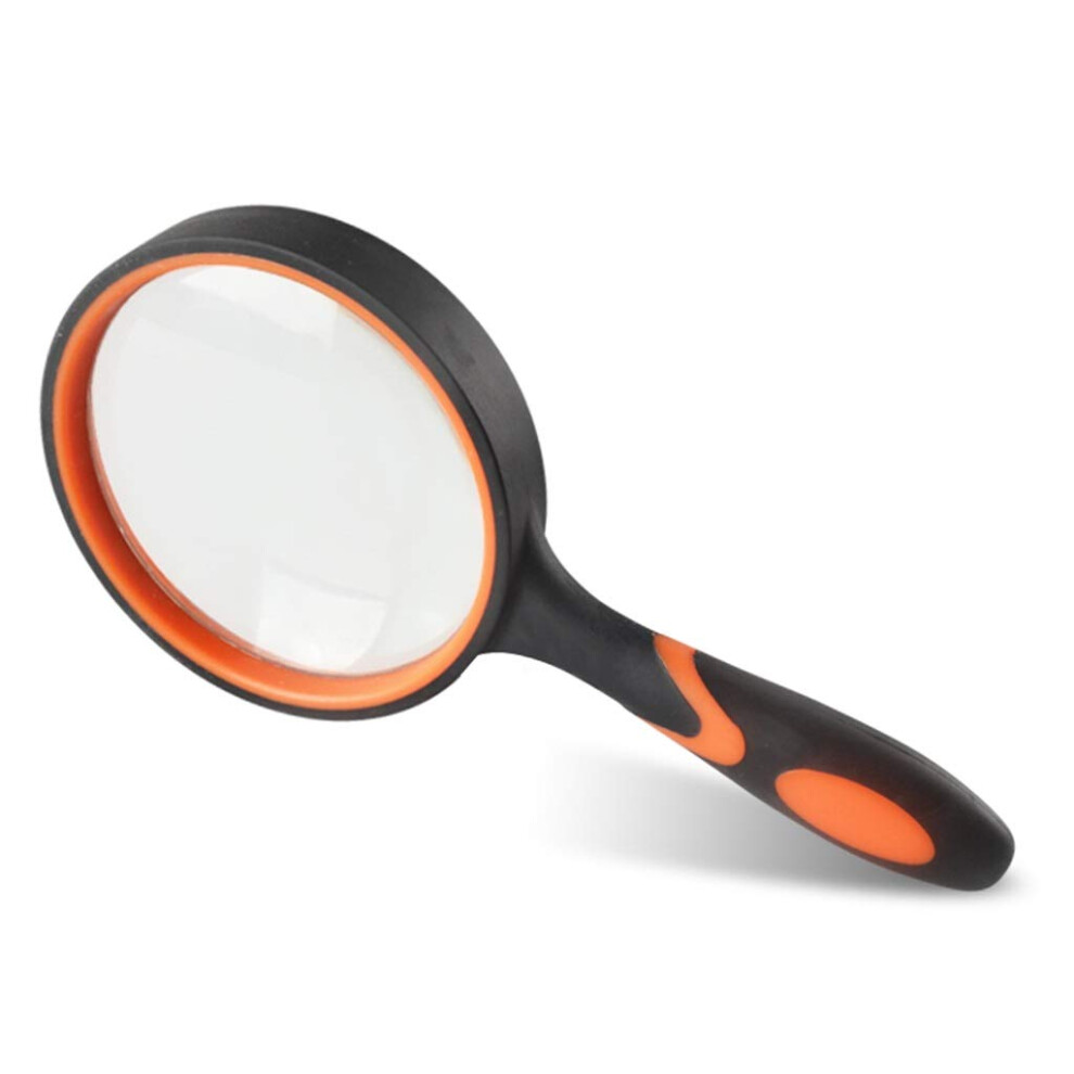 Handheld Reading Magnifier with Clarity Optical Glass Lens, NonSlip Rubber Grip, 100mm Lens for Seniors Reading and Hobbies