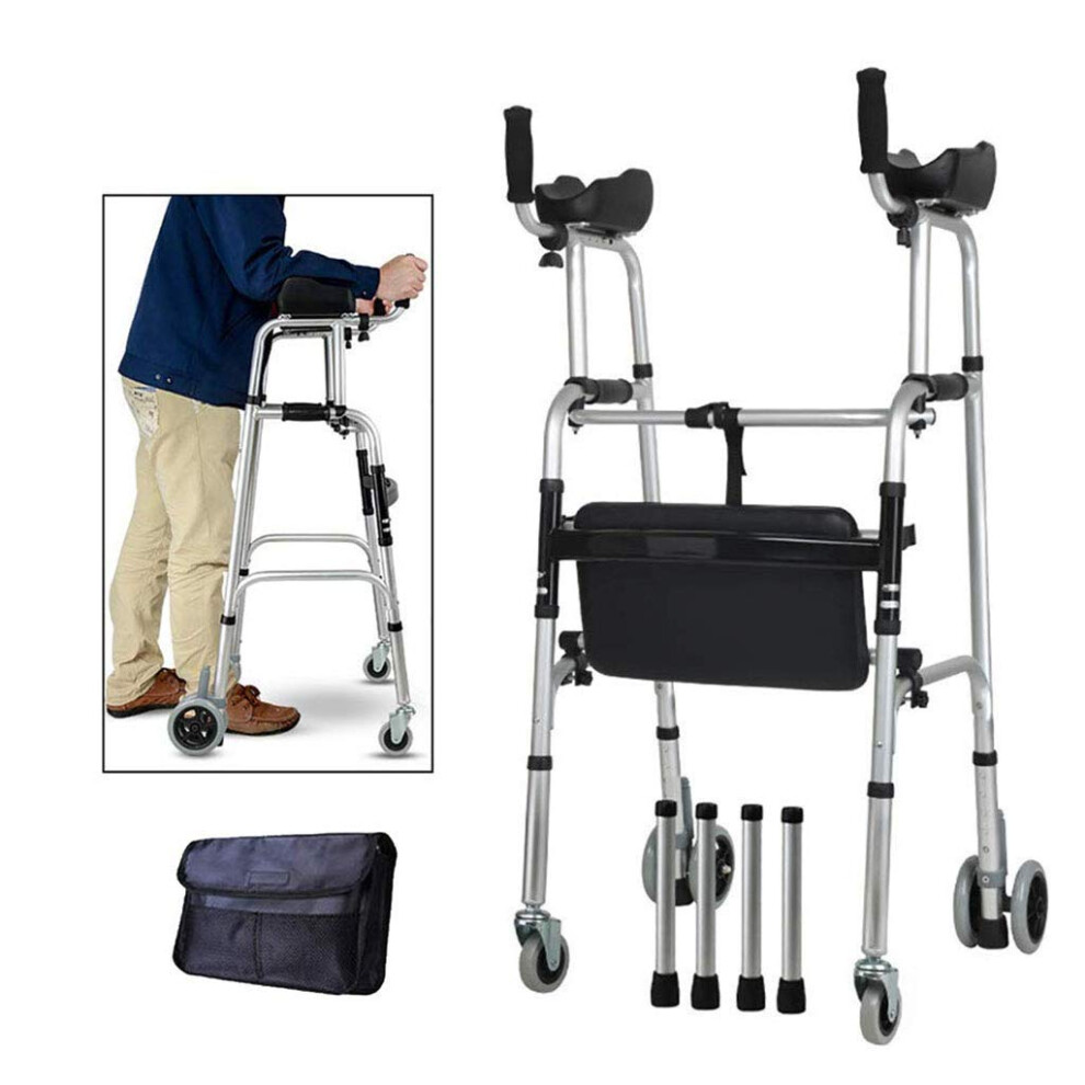 Folding Rollator Walker for Seniors with Seat, Adjustable Height, Padded Armrest, FourâWheel Stability