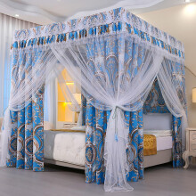 Blue Double Layer Mosquito Net Bed Canopy with Ruffle Design for Girls Bedroom Full Size 53x78 Inches